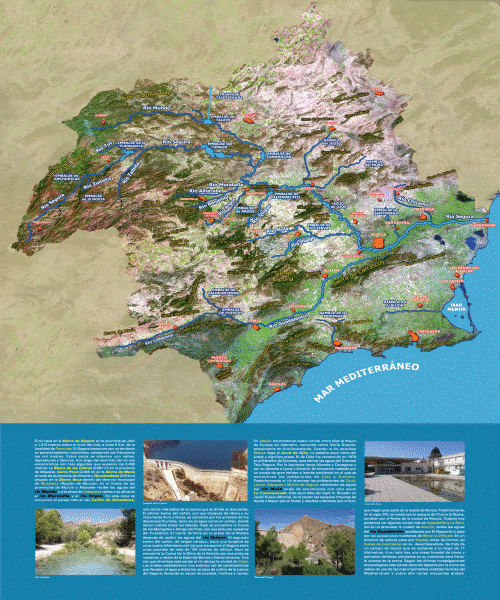 Mapa de la cuenca del segura sobre una imagen de satélite